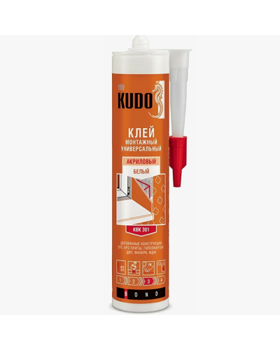 Клей монтажный KUDO, акриловый, универсальный 280 мл (белый) 