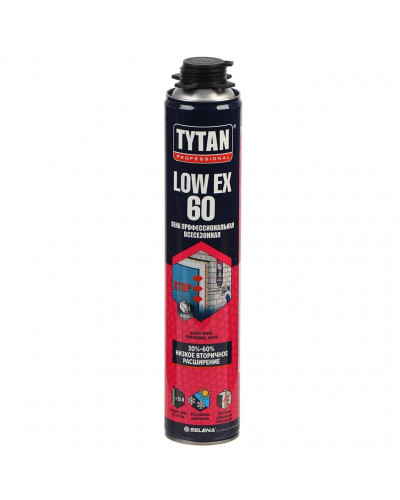 Пена монтажная Tytan, Low expansion 60, профессиональная, 55 л, 750 мл, всесезонная, 64095