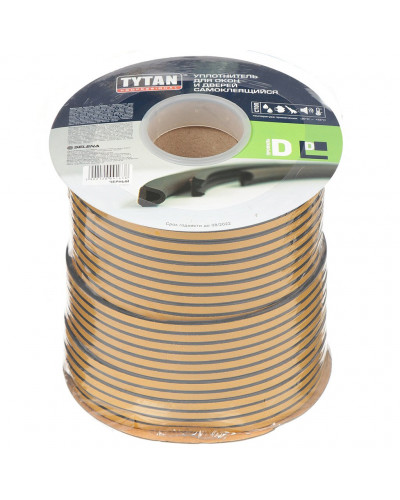Уплотнитель D, 21х15 мм, 50 м, черный, Tytan, 91591